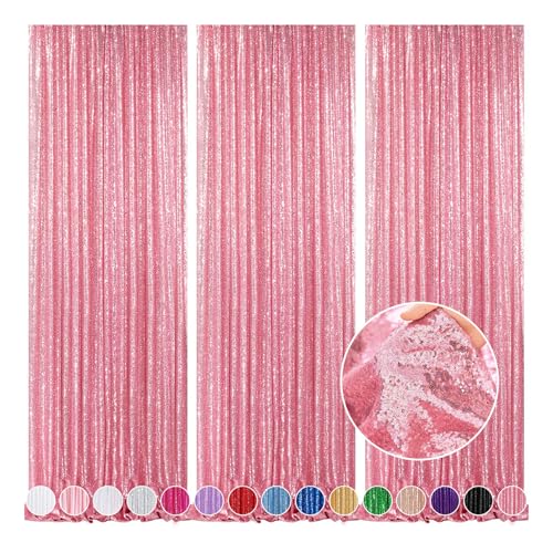 QueenDream Backdrop Drapes Curtains Panels with Rod Pockets Blush Pink Sequin Party Backdrop 3 Pcs 2x8FT - Image 2