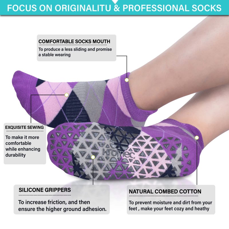 Hromec Non Slip Yoga Socks with Grips for Pilates, Ballet, Barre, Barefoot,Bikram,Hospital Anti Skid Socks for Women and Men - Image 4