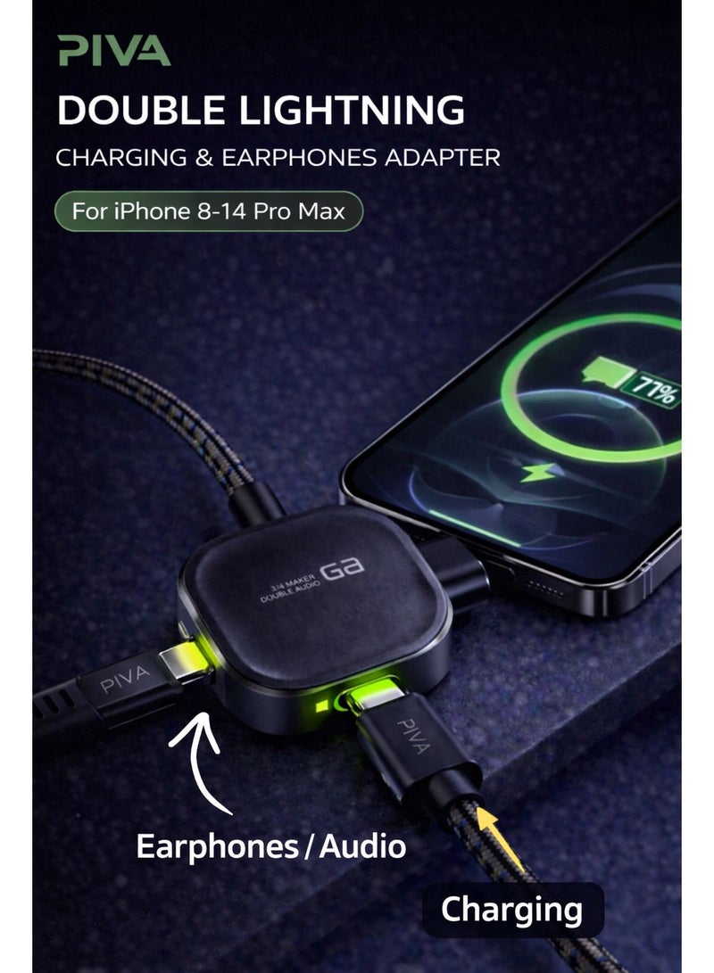 PIVA G2 iPhone Lightning Adapter Dongle – Double Lightning Headphone Jack with Fast Charging, Lightweight Plug-and-Play Design, HD Clear Voice with Extra Bass, Zero Delay, Mic Supported, MFI-Certified Chipset – Compatible with iPhone 8, X, 11, 12, 13 & 14 Pro Max - Image 2