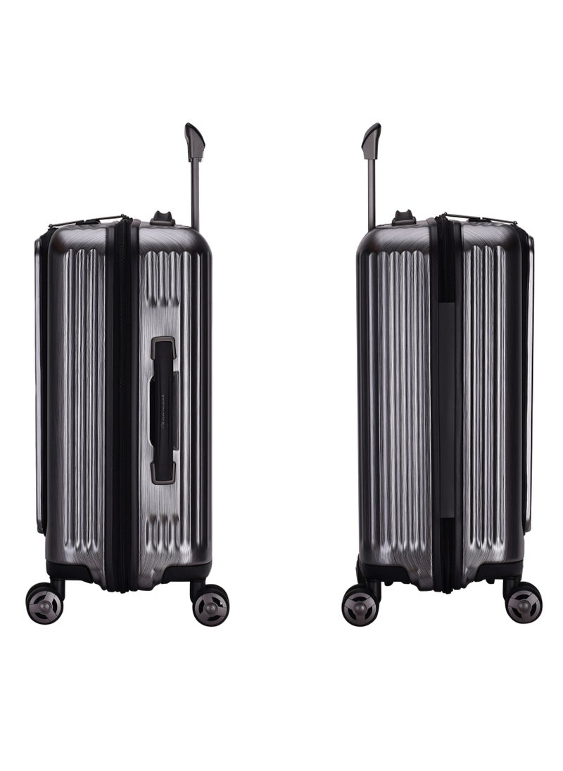 eminent - Hard Shell Travel Bag Alfred Front Loading Business Carry On Luggage trolley with Built in 2 sided TSA Compatible Combination Lock and USB Port KK50B Dark Silver - Image 1