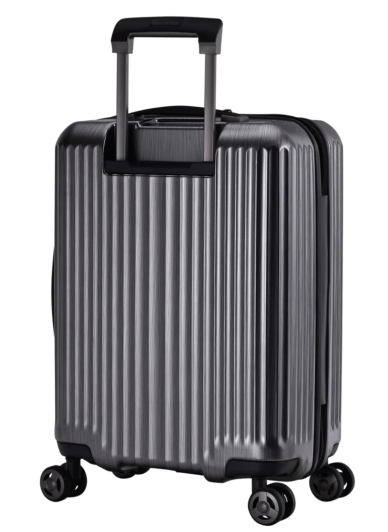 إيمينينت Hard Shell Travel Bag Alfred Front Loading Business Carry On Luggage trolley with Built in 2 sided TSA Compatible Combination Lock and USB Port KK50B Dark Silver