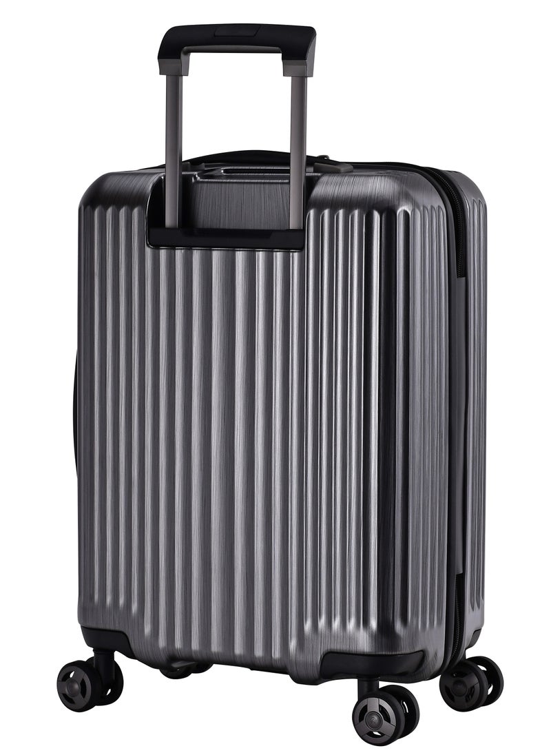 eminent - Hard Shell Travel Bag Alfred Front Loading Business Carry On Luggage trolley with Built in 2 sided TSA Compatible Combination Lock and USB Port KK50B Dark Silver - Image 1