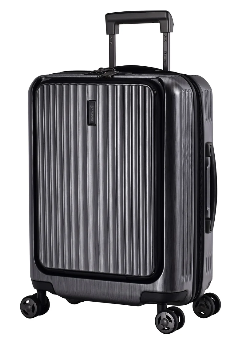 إيمينينت Hard Shell Travel Bag Alfred Front Loading Business Carry On Luggage trolley with Built in 2 sided TSA Compatible Combination Lock and USB Port KK50B Dark Silver
