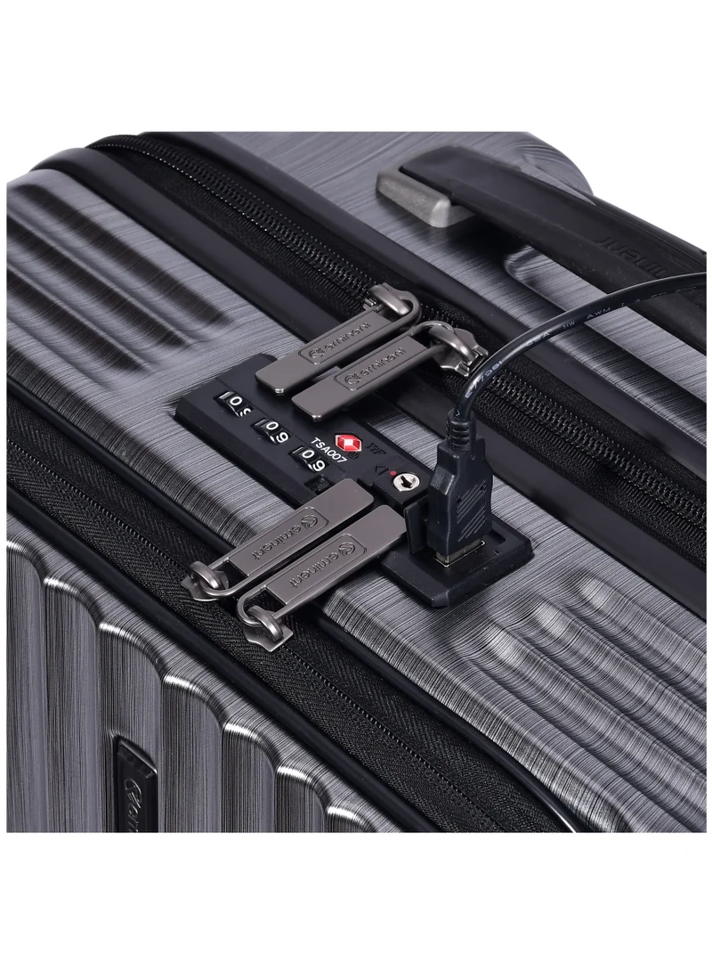 إيمينينت حقيبة سفر صلبة ألفريد بعجلات أمامية مع قفل مدمج TSA ومنفذ USB KK50B فضي داكن