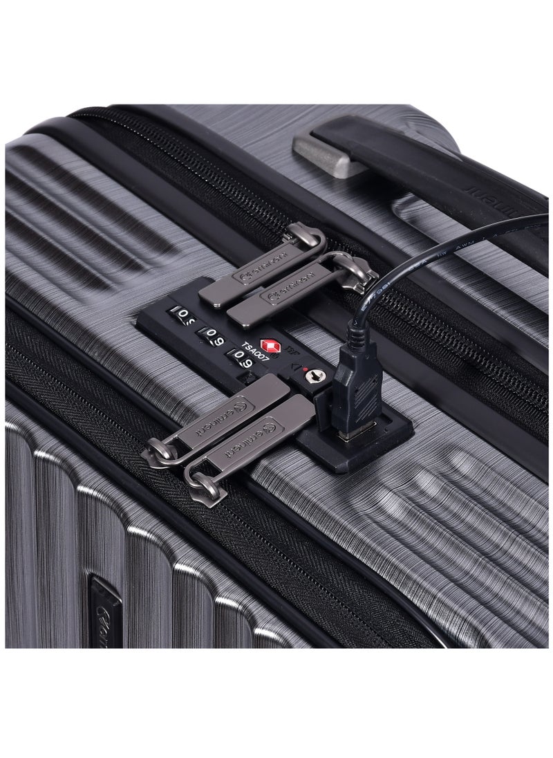 eminent - Hard Shell Travel Bag Alfred Front Loading Business Carry On Luggage trolley with Built in 2 sided TSA Compatible Combination Lock and USB Port KK50B Dark Silver - Image 1