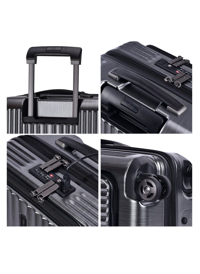 eminent - Hard Shell Travel Bag Alfred Front Loading Business Carry On Luggage trolley with Built in 2 sided TSA Compatible Combination Lock and USB Port KK50B Dark Silver - Image 1