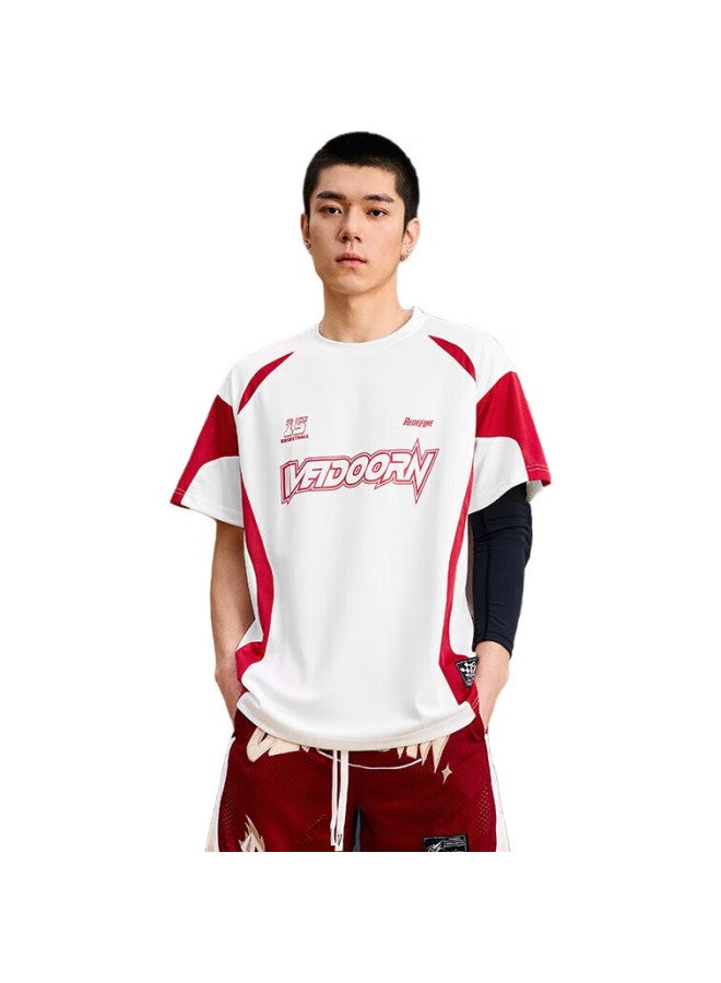 VEIDOORN Basketball Short-Sleeve T-Shirt, Player-Style Instant Summer Tee, Men'S Round Neck Breathable Sports Top, Instant Red, Size L - Image 1