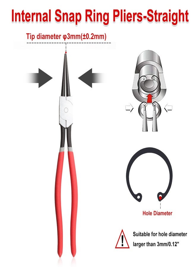 SPEEDWOX 13-Inch Snap Ring Pliers, Internal Retaining Ring Pliers Straight Jaws, Tip Diameter 0.12", Heavy Duty Circlip Pliers for Retaining Rings C Clip Install and Remove - Image 2