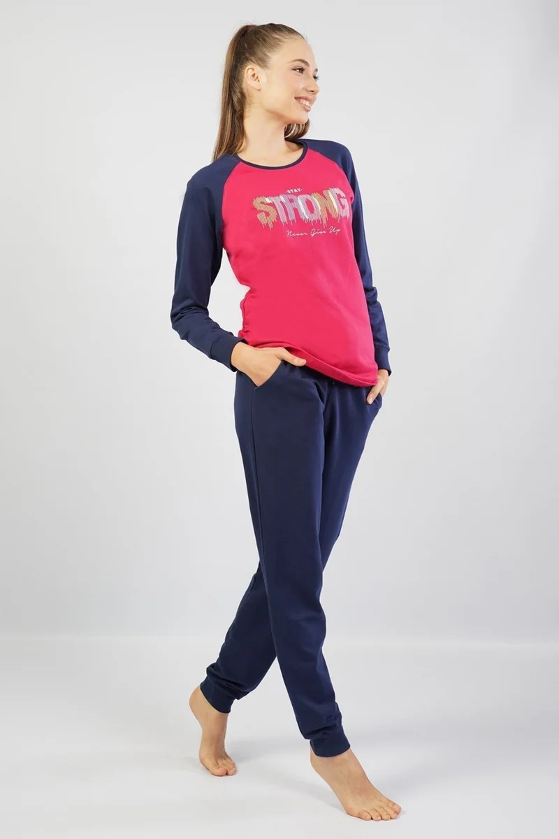 Espuar Women's 100% Cotton Pajama Set, Long Sleeve Skinny Leg