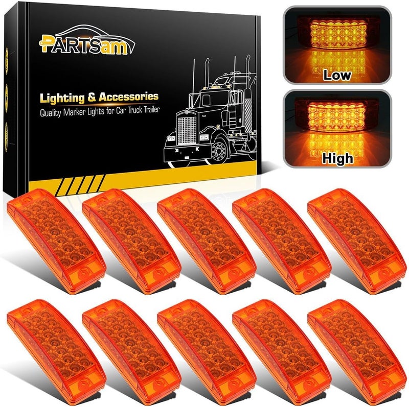 Partsam 10x 6" Rectangle Amber LED Side Marker and Clearance Trailer Lights - Image 1