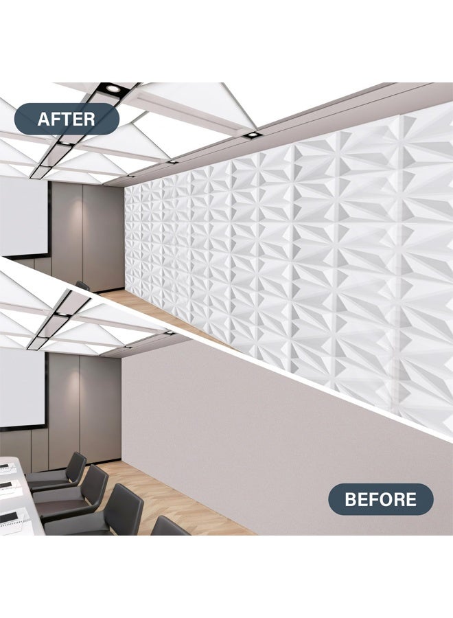 DUNISO 12Pcs 3D Wall Panels, PVC Waterproof Diamond Textured Modern Decor Tiles for Accent Walls in Living Room, Bedroom, Hotel, Office，50x50cm，White  - Image 2