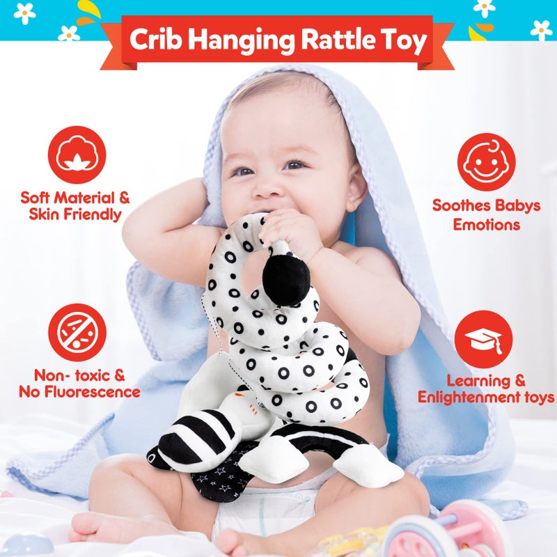 GKDOMS Baby Spiral Hanging Stroller and Car Seat Toys Black and White High Contrast Sensory Toy Newborn Plush Activity Toys Party Favors Quality Baby Gifts for Baby Shower Valentine's Day-BEE - Image 3