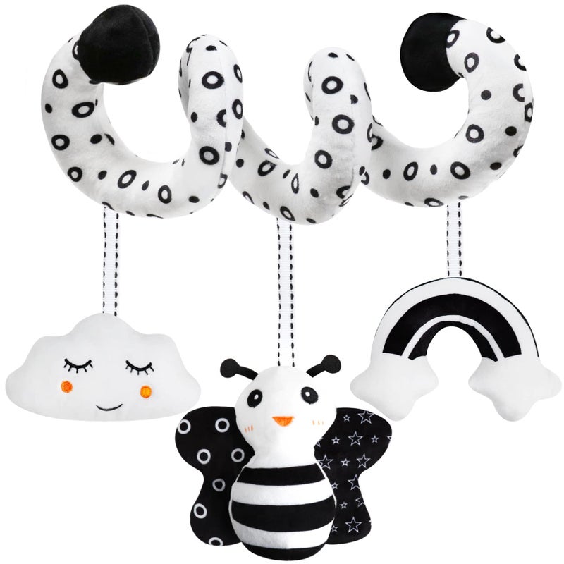 GKDOMS Baby Spiral Hanging Stroller and Car Seat Toys Black and White High Contrast Sensory Toy Newborn Plush Activity Toys Party Favors Quality Baby Gifts for Baby Shower Valentine's Day-BEE - Image 1