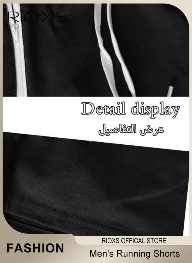 RIOXS Men's Athletic Shorts, Loose Fit Quick-Dry Workout Shorts, Breathable Drawstring Jogger Shorts Sports Shorts with Zipered Pockets, Casual Lightweight Knee Length Summer Stretch Shorts, Loose Fit Athletic Running Shorts for Gym Workout Basketball Tennis Hiking, Black - Image 3