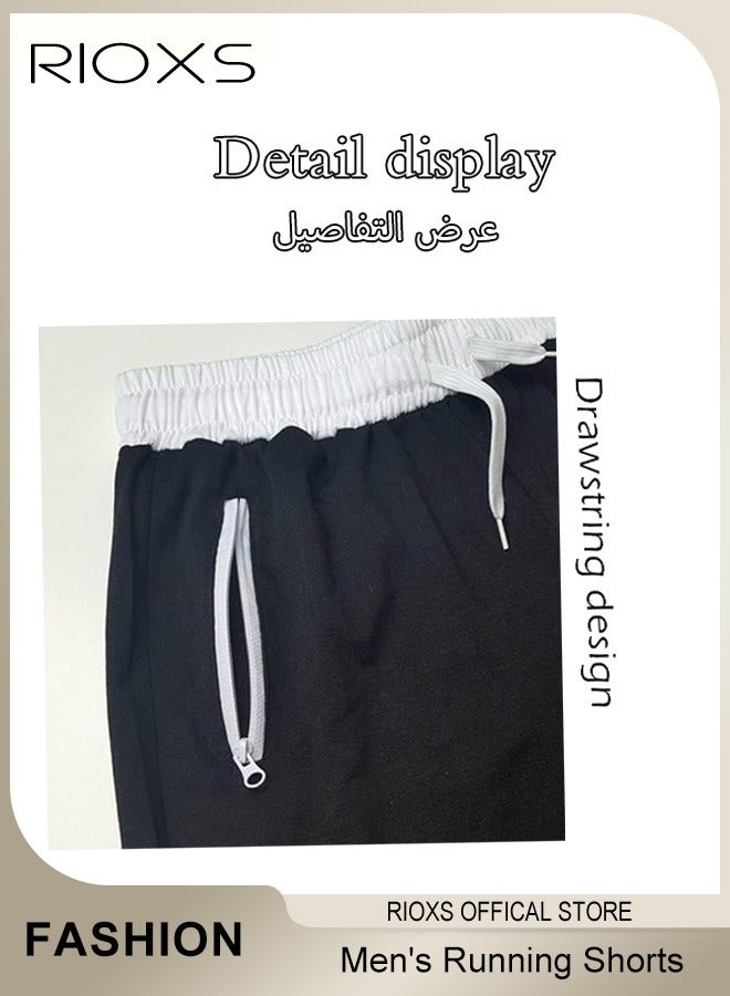 RIOXS Men's Athletic Shorts, Loose Fit Quick-Dry Workout Shorts, Breathable Drawstring Jogger Shorts Sports Shorts with Zipered Pockets, Casual Lightweight Knee Length Summer Stretch Shorts, Loose Fit Athletic Running Shorts for Gym Workout Basketball Tennis Hiking, Black - Image 4