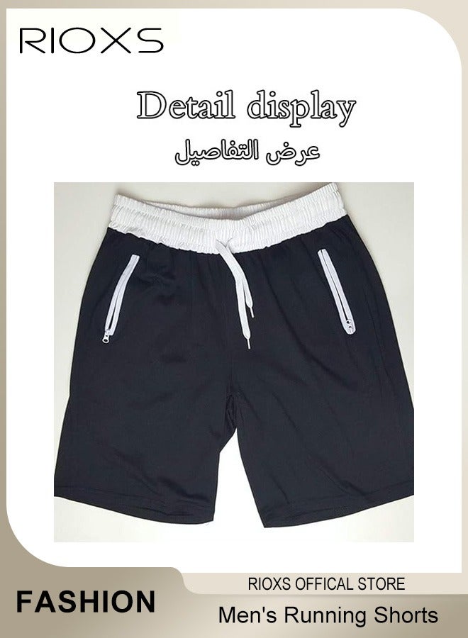 RIOXS Men's Athletic Shorts, Loose Fit Quick-Dry Workout Shorts, Breathable Drawstring Jogger Shorts Sports Shorts with Zipered Pockets, Casual Lightweight Knee Length Summer Stretch Shorts, Loose Fit Athletic Running Shorts for Gym Workout Basketball Tennis Hiking, Black - Image 5