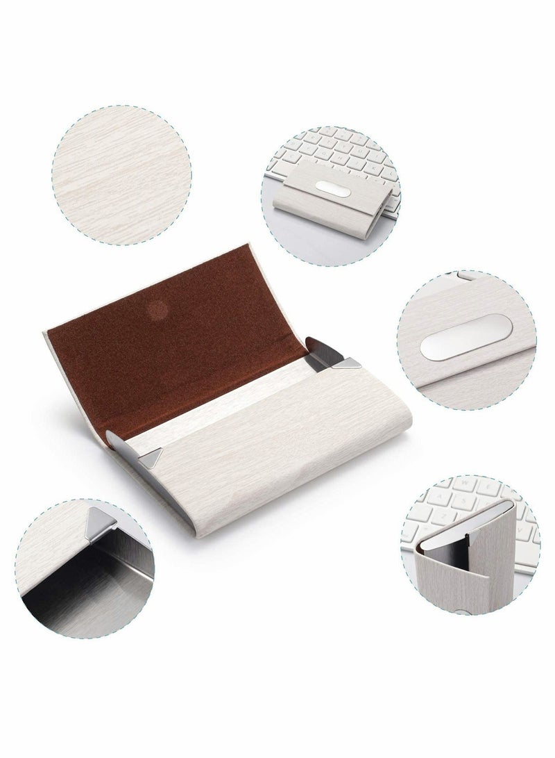 Y&D Business Card Holder, PU Leather Slim Case - Carrier ID Case/Wallet Pocket Name Holder for Women and Men White  - Image 2