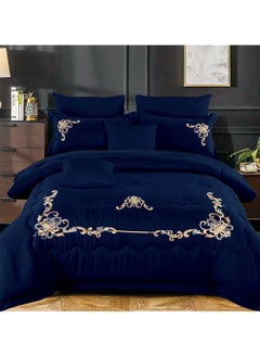 Comfy Comfy 6pc Embroidered Premium Quality Pure Cotton King Size Blue Comforter Set 