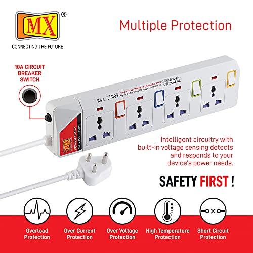 MX شريط طاقة عالمي MX 4 اتجاه 3 MTR مع مفاتيح فردية، مؤشر طاقة وغطاء أمان للأطفال، لوحة تمديد متعددة المقابس، سلك تمديد مع حماية من الصواعق للمنازل والمكاتب - Image 4