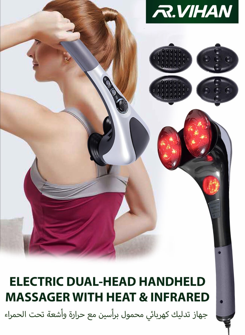 R.VIHAN Electric Portable Double Head Massager Full Body Handheld Dual Heating Vibration Infrared Deep Tissue Massage Percussion For Neck Shoulder Back Arms Leg Foot Calf Muscle Relax Hand Tension Pain Relief - Image 1