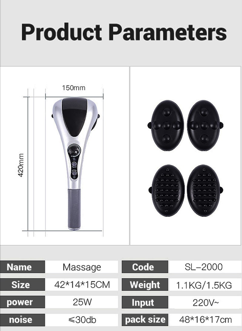 R.VIHAN Electric Portable Double Head Massager Full Body Handheld Dual Heating Vibration Infrared Deep Tissue Massage Percussion For Neck Shoulder Back Arms Leg Foot Calf Muscle Relax Hand Tension Pain Relief - Image 3