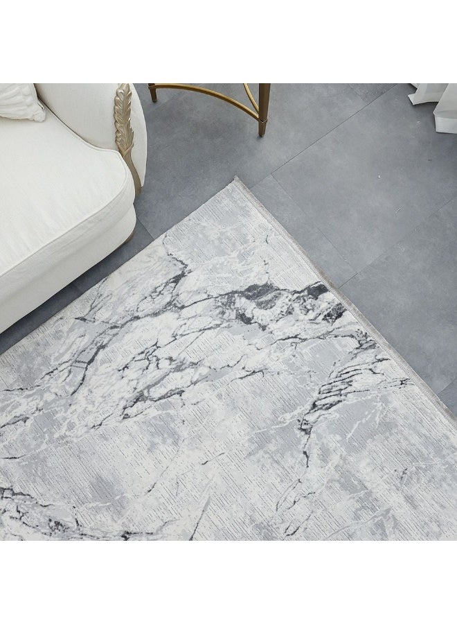 DANUBE HOME Galleria Modern Abstracts Rug | Washable Modern Rugs Style | Polypropylene + Polyester Area Rug Floor Covering | Indoor Carpet For Living Room Dining Bedroom 160X230cm-Grey & White - Image 1