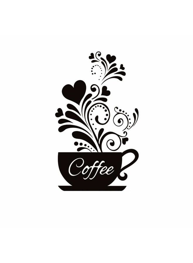 SITAKE “Coffee Cup + Flower” Wall Decor Sticker, Black Coffee for Bar and Station, Removable Kitchen Signs Decorations Wall, 11.8 x 18.9 Inch - Image 1