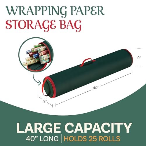 Elf Stor Wrapping Paper Storage Bag - 40-Inch Gift Wrap Organizer - Holds Up to 25 Rolls of Giftwrap - Christmas Storage by Elf Stor (Green) - Image 2