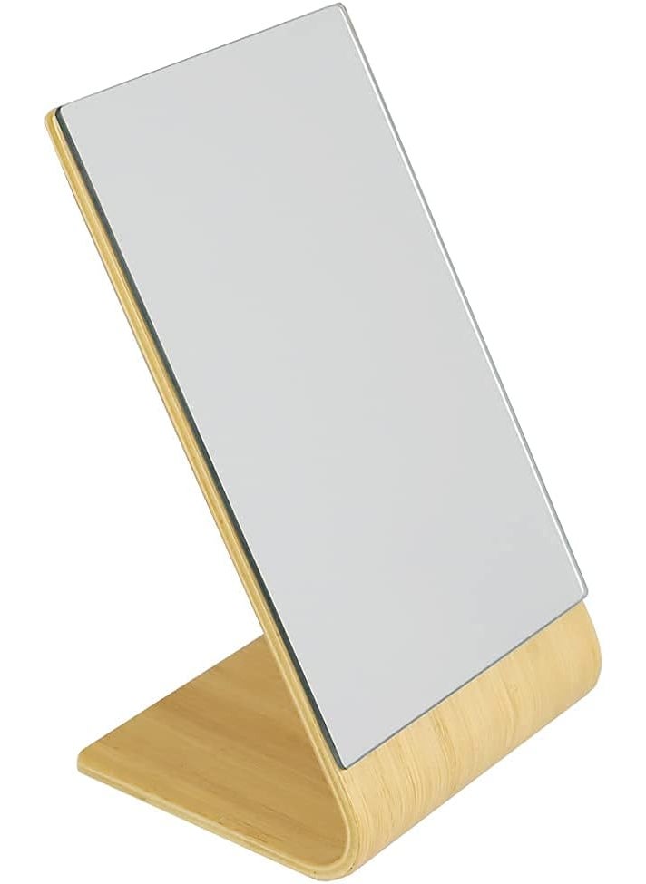 Home Basics Home Basics Angled Single Sided Bamboo Desktop Mirror, Natural | Large Viewing Surface | Tilted Design | Portable and Freestanding | Desktop Mirror | Make Up Mirror | Compact | Contemporary 