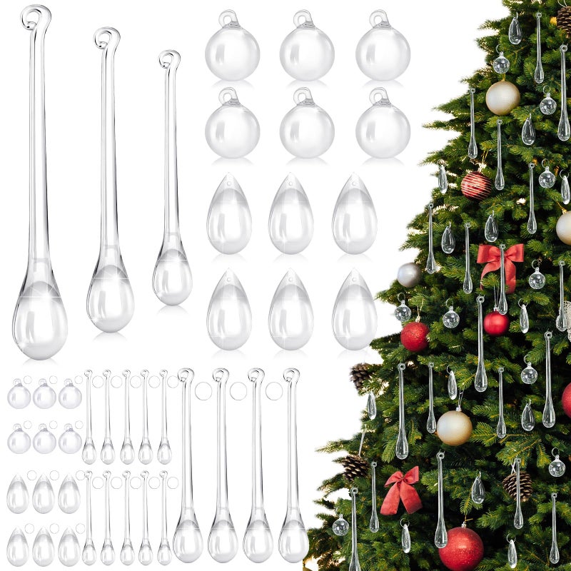 Vercraft 200 Pcs Christmas Tree Ornaments Clear Acrylic Hanging Teardrop Ornaments 5 Styles Christmas Crystal Chandelier Pendant Crystals for Centerpieces Chandelier Wedding Decor Clear
