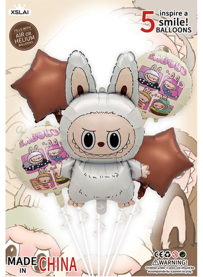 LABUBU 5 Piece Cartoon Labu Cloth Aluminum Film Balloon Decoration Set 5 Pieces
