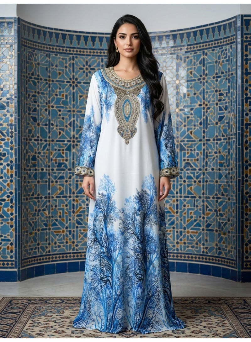 Alaya Women Floral Embroidered Chiffon Kaftan-AL3830A - Image 1