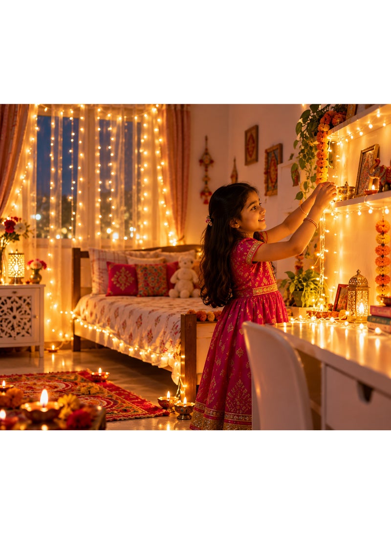 100 LED String Fairy Lights, 10M, Warm White, 220V Plug-In, Transparent Wire with On/Off Switch for Diwali Festival, Balcony, Home, Wedding and Party Decorations Copy English - Image 3