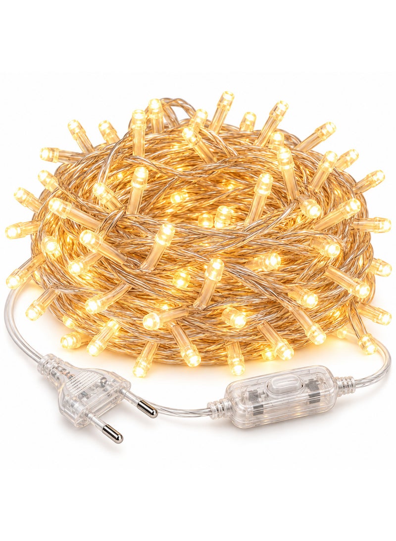 100 LED String Fairy Lights, 10M, Warm White, 220V Plug-In, Transparent Wire with On/Off Switch for Diwali Festival, Balcony, Home, Wedding and Party Decorations Copy English - Image 1