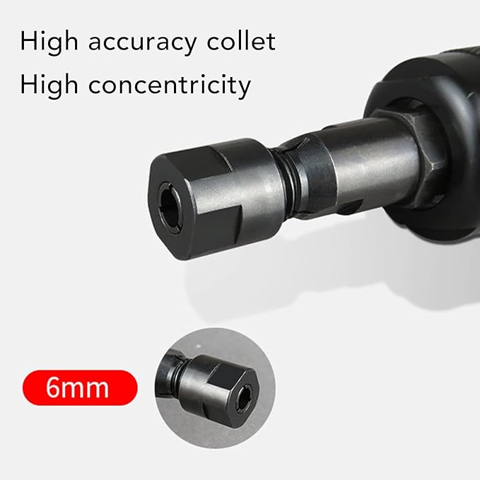 Pneumatic Die Grinder, Air Powered Grinder Tool with 6mm Collet, High Speed 24000 RPM Alloy Steel Grinder for Metal Trimming Deburring Polishing and Finishing (US Style) US Style - Image 3