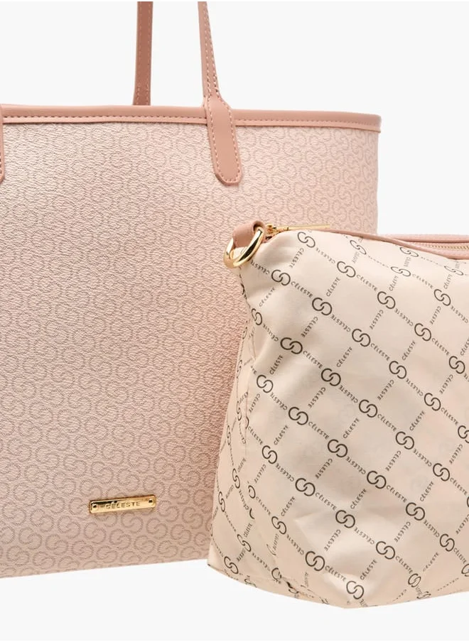 سيليست Womens Monogram Print Tote Bag With Double Handle And Pouch