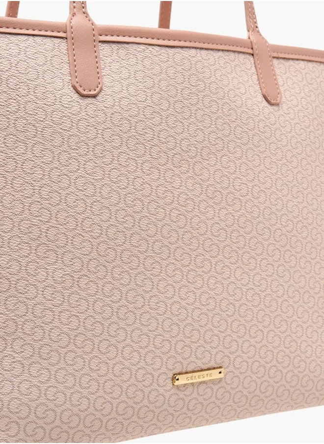 سيليست Womens Monogram Print Tote Bag With Double Handle And Pouch