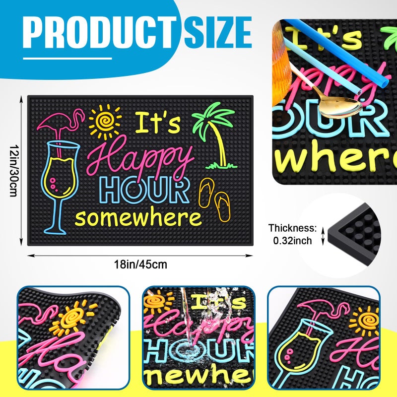 Jingmore Rubber Bar Mat for Bartending Coffee Bar Mat for Countertop Non Slip No Spill Tiki Table Pad for Home Cocktail Accessories(18 x12 Inch,Happy Hour Somewhere) - Image 2