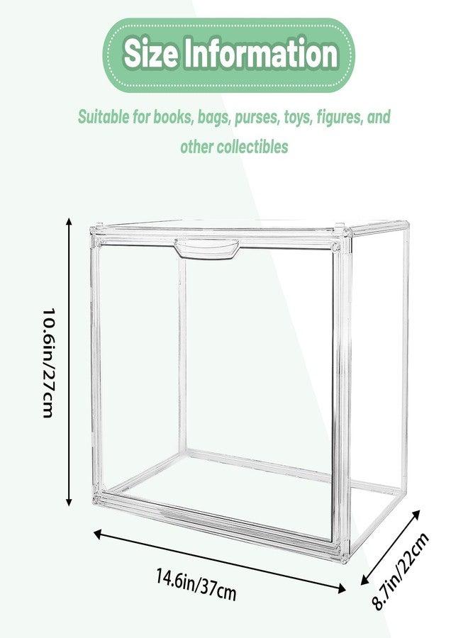 Cutora 2 PACK Clear Book Storage Organizer Stackable Acrylic Book Display Box with Magnetic Door for Bookshelf Easy Assemble Bookcase Containers Display case for Comics Toys Handbags Shoes Purses - Image 2