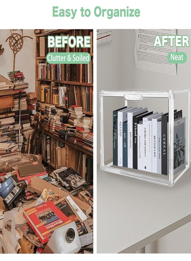 Cutora 2 PACK Clear Book Storage Organizer Stackable Acrylic Book Display Box with Magnetic Door for Bookshelf Easy Assemble Bookcase Containers Display case for Comics Toys Handbags Shoes Purses - Image 4