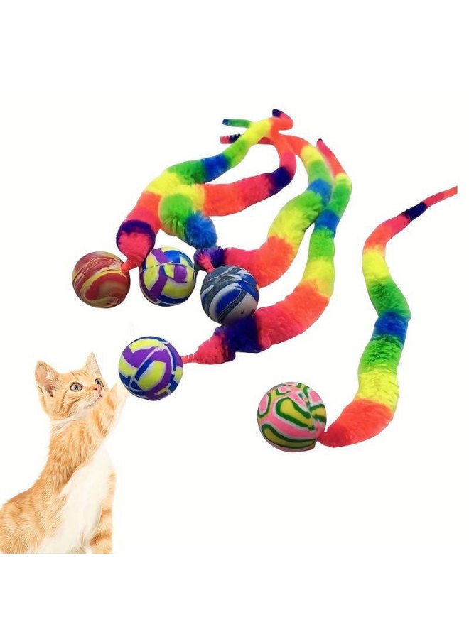 Elastic Ball Colored Cat Insect Caterpillar With Elastic Ball Tickle Stick Long Rod Fishing Rod Rainbow Cat Insect-Color:Ball Color Random
