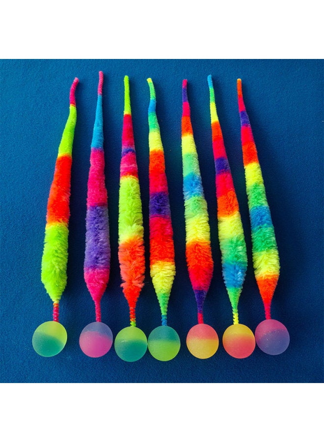 Elastic Ball Colored Cat Insect Caterpillar With Elastic Ball Tickle Stick Long Rod Fishing Rod Rainbow Cat Insect-Color:Ball Color Random