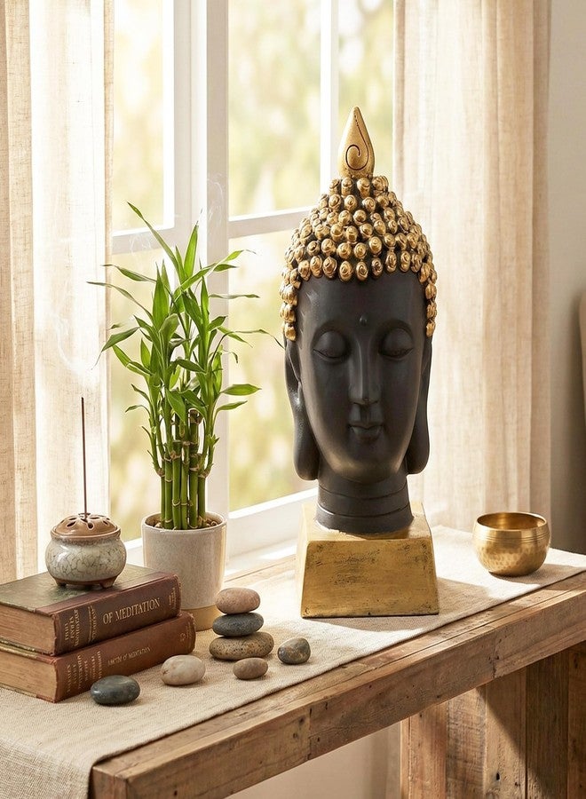 Seraphic Buddha Head Statue for Home Decor or Outdoor, Gold, 13" Tall - Image 3