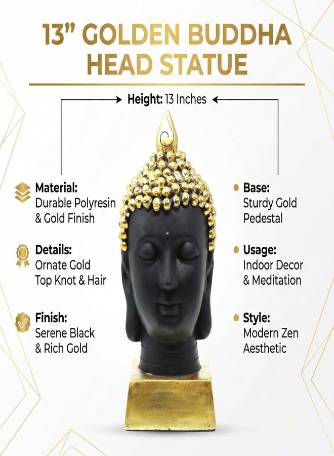 Seraphic Buddha Head Statue for Home Decor or Outdoor, Gold, 13" Tall - Image 4