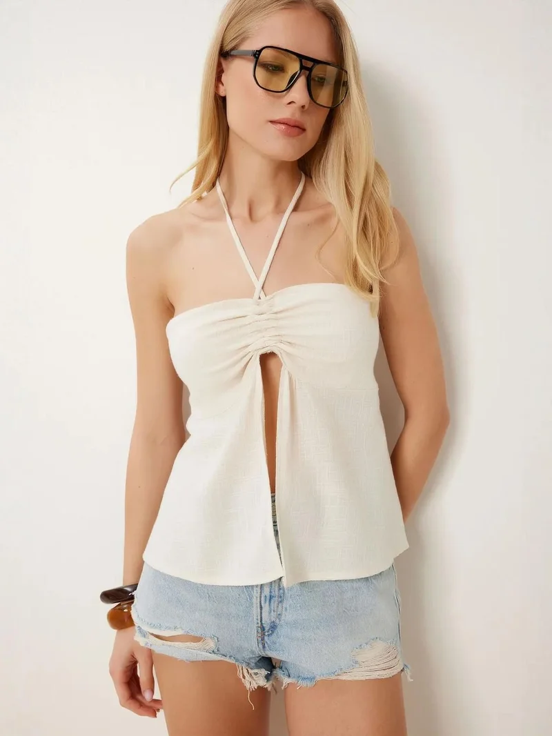 السعادة في إسطنبول ISTANBUL Cotton off-shoulder halter blouse