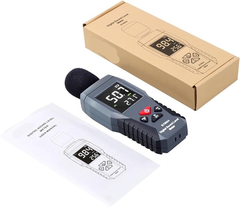 St9604 متر مستوى الصوت الرقمي الذكي 30-130 ديسيبل مقياس ضوضاء ميزان حرارة بشاشة LCD إضاءة خلفية - Image 4