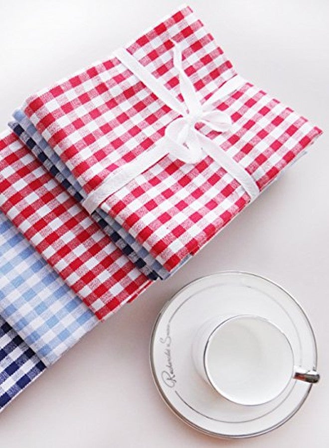 iToolai Red & White Checkered Kitchen Tea Towels, 100% Woven Cotton Washable Dish Cloth(Set of 4,Medium) - Image 3