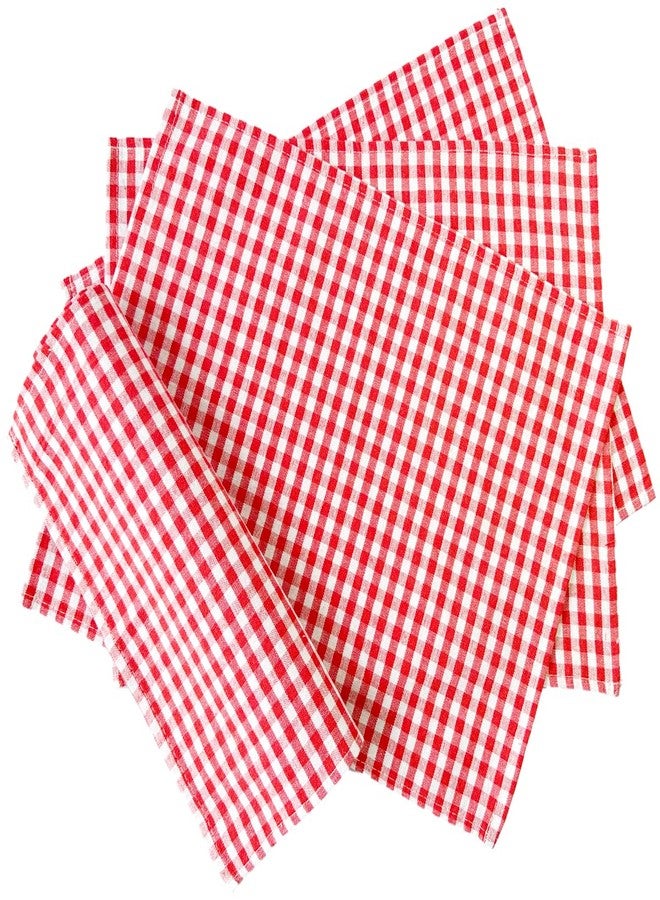 iToolai Red & White Checkered Kitchen Tea Towels, 100% Woven Cotton Washable Dish Cloth(Set of 4,Medium) - Image 1