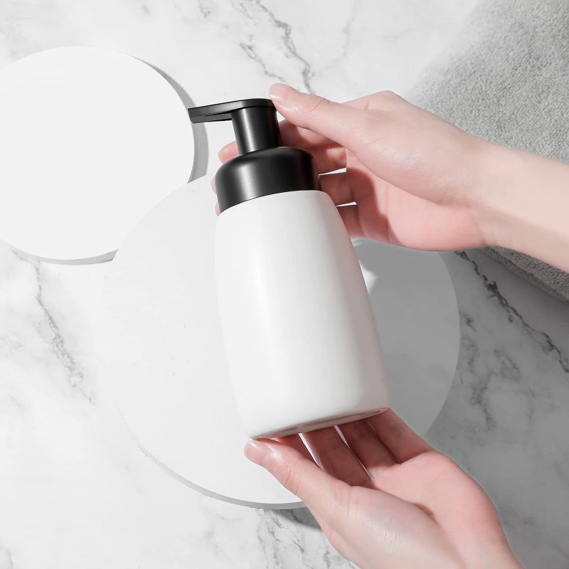 Foaming Hand Soap Dispenser Ceramic Jar Foam Dish Soap Dispenser for Bathroom and Kitchen Sink Liquid Pump Bottle for Shampoo Body Wash Hand Soap White