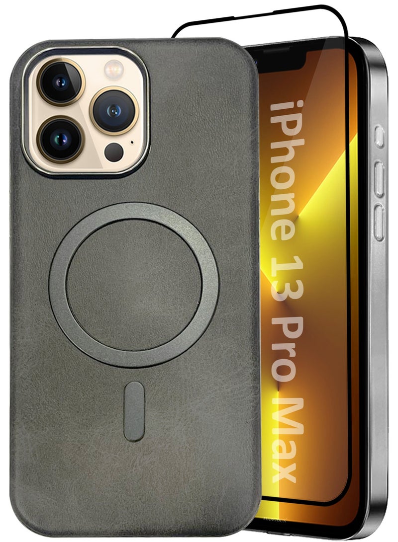 CATANES 2 Pack of PU Leather Case for Apple iPhone 13 Pro Max Compatible with Magsafe, Shockproof Drop Proof Protective Slim Case Grey - Image 1